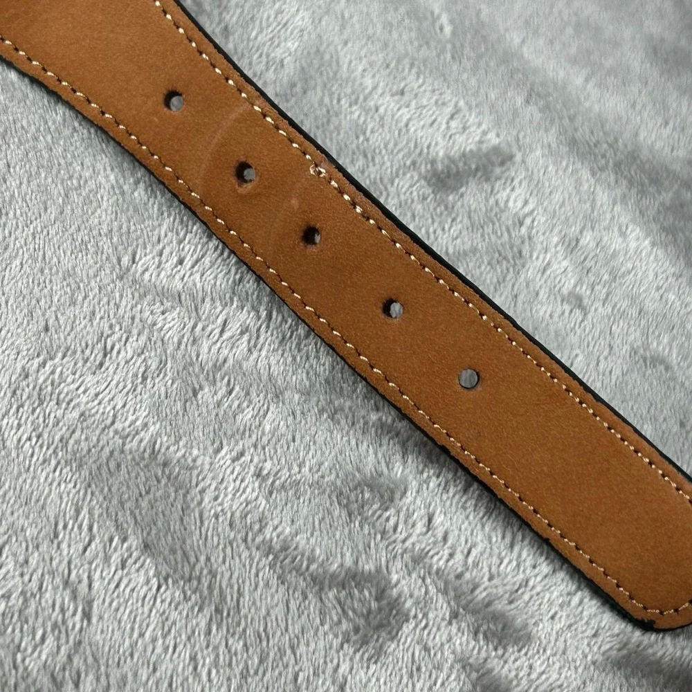 West Marine Mens Sailboat Embroidered Leather Canvas Belt Navy Tan Size 44 Brass